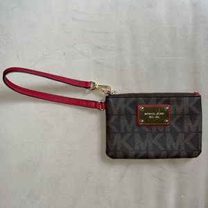 Michael Kors Small Logo-Canvas Wristlet in Brown/Red.